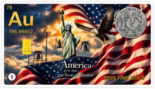 Load image into Gallery viewer, 250th Anniversary Gold Bar 1/4 Grain Trading Card Set - 10 Cards Included
