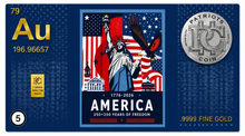 Load image into Gallery viewer, America 250th Anniversary Collection 1/4 Grain Gold Bar  Trading Card
