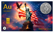 Load image into Gallery viewer, 250th Anniversary Collection 1/4 Grain Gold Bar  10 Trading Card Set
