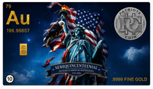 Load image into Gallery viewer, 250th Anniversary Collection 1/4 Grain Gold Bar  10 Trading Card Set
