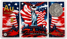 Load image into Gallery viewer, 250th Anniversary Collection 1/4 Grain Gold Bar  10 Trading Card Set
