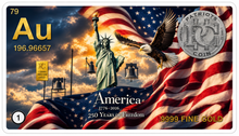 Load image into Gallery viewer, 250th Anniversary Gold Bar 1/4 Grain Trading Card Set - 10 Cards Included
