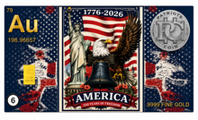 Load image into Gallery viewer, 250th Anniversary Gold Bar 1/4 Grain Trading Card Set - 10 Cards Included

