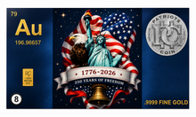 Load image into Gallery viewer, American Night Sky 250th Anniversary 1/4 Grain Gold Bar Trading Card Collectible
