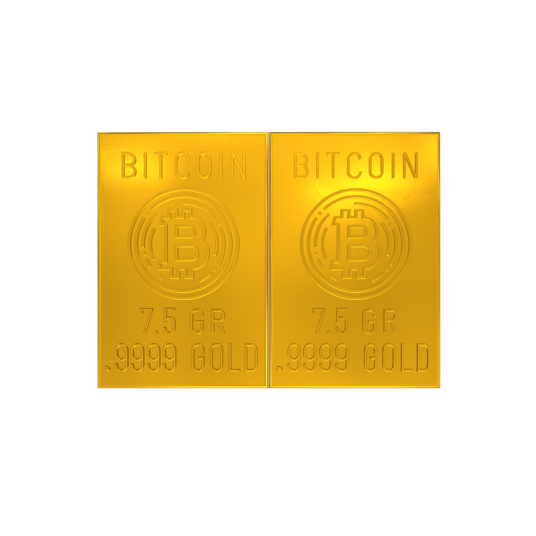 Bitcoin 1 Gram Gold Snap Bar Two 7.5 Grain Bars .9999 Pure Gold