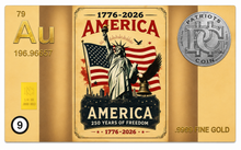 Load image into Gallery viewer, 250th Anniversary Gold Bar 1/4 Grain Trading Card Set - 10 Cards Included
