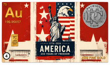 Load image into Gallery viewer, 250th Anniversary Gold Bar 1/4 Grain Trading Card Set - 10 Cards Included

