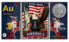 Load image into Gallery viewer, American Eagle 250th Anniversary Collection 1/4 Grain Gold Bar  Trading Card
