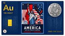 Load image into Gallery viewer, America 250th Anniversary Collection 1/4 Grain Gold Bar  Trading Card
