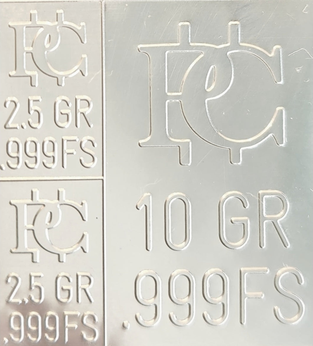 6 Pack- 1 Gram Divisible Silver Bar .999 Silver Bars One 10 and Two 2.5 Grain Bars