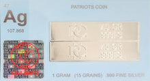 Load image into Gallery viewer, 1 Gram Divisible Silver Bar .999 Silver Bars Two 7.5 Grain Bars
