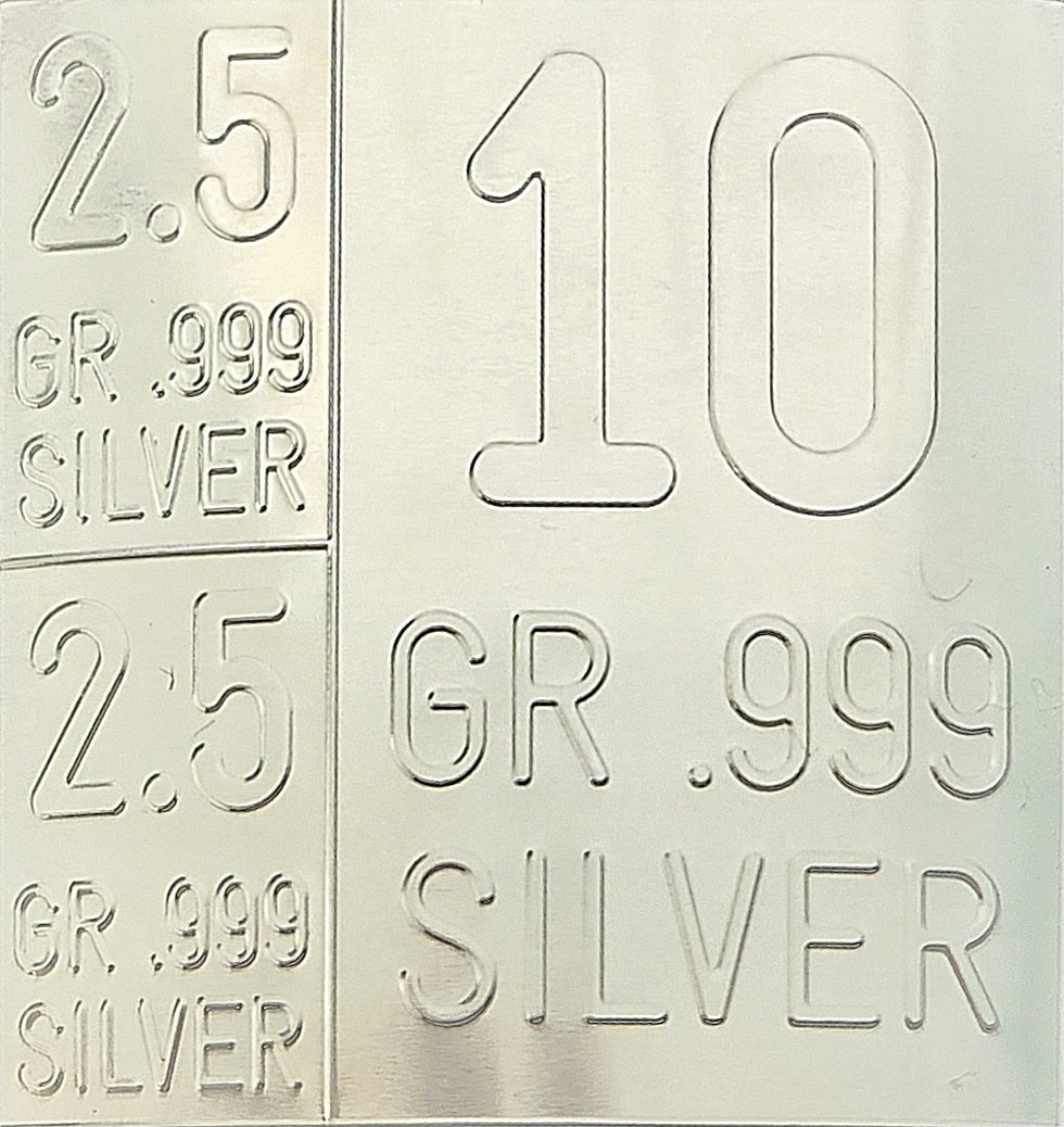 6 Pack- 1 Gram Divisible Silver Bar .999 Silver Bars One 10 and Two 2.5 Grain Bars