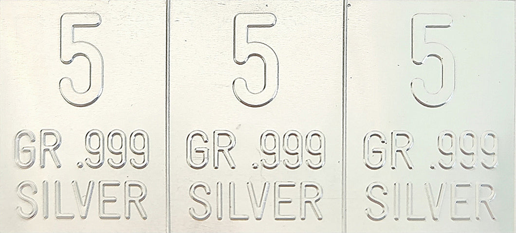 6 Pack- 1 Gram Divisible Silver Bar .999 Silver Bars Three 5 Grain Bars